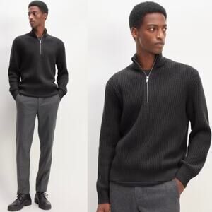 Everlane Men's The Felted Merino Half-Zip Sweater In Black Size XL New